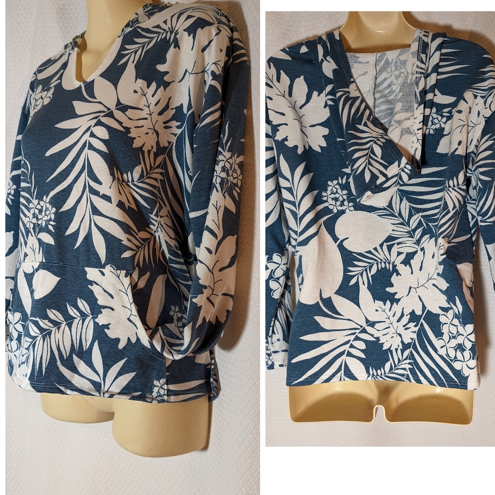 Pullover Top Hoodie Kangaroo Pocket Tropical sz S lightweight